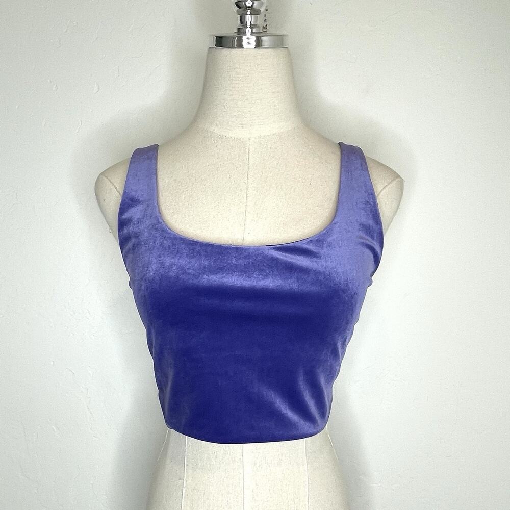 Athleta Velvet Cut Out Crop Athletic Bra Top Womens XS Purple Sports